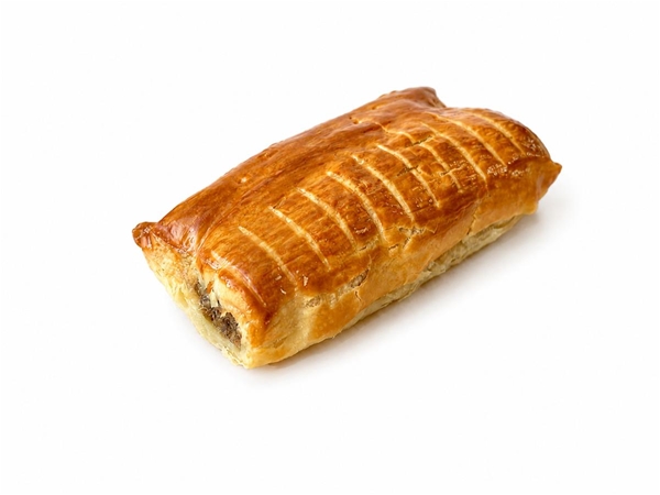 Saucijzenbroodje in 2 gesneden